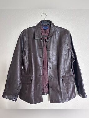 100% Leather Jacket with a vintage vibe by Charter Club, Brown, Large Petite